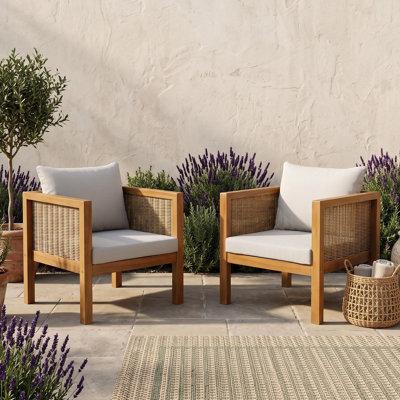 Ensemble de deux fauteuils d'extérieur avec coussins