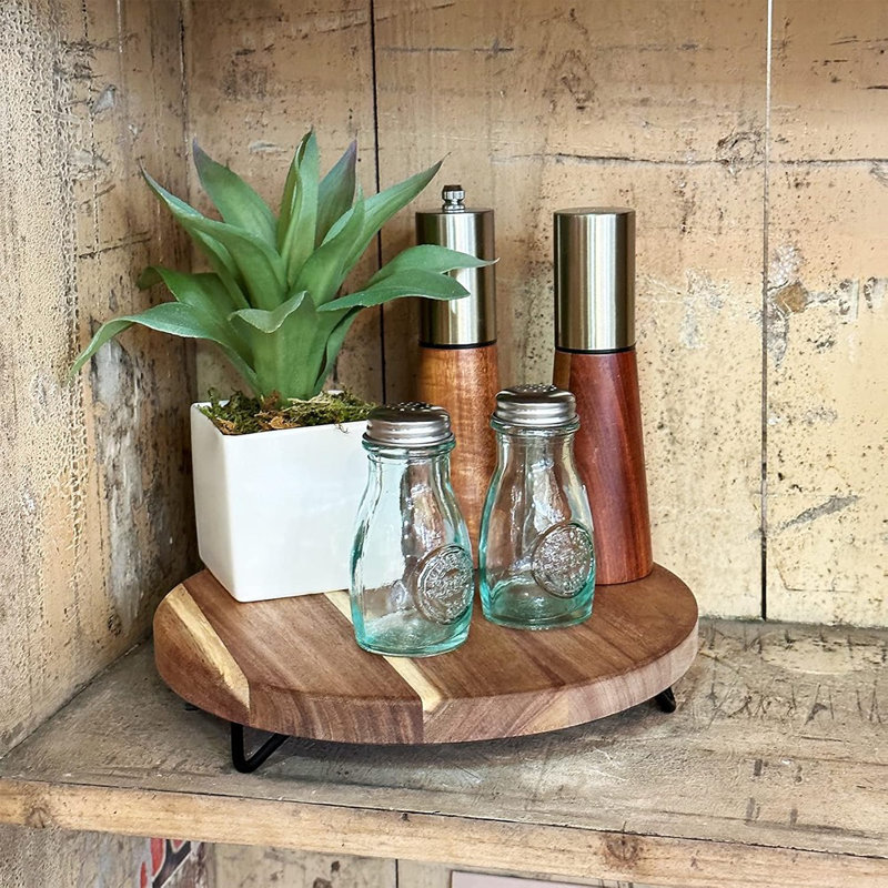Round Wooden Riser Tray, Pedestal Tray For Display, Farmhouse Decor, And Countertop Organization