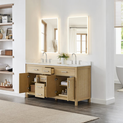 Beckett 66" Freestanding Double Bathroom Vanity with Quartz Top
