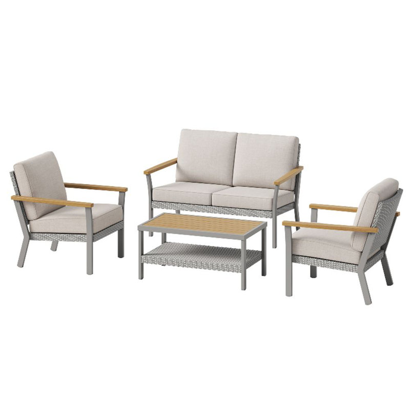 Ensemble de meubles de patio 4 pièces Nordic Hygge, 2 chaises longues, 1 causeuse, 1 table basse