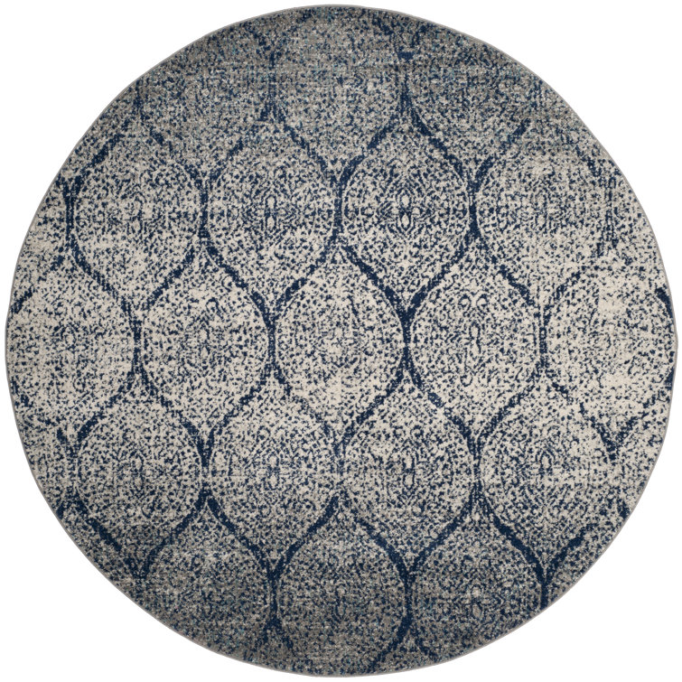 Christa Damask Navy Blue/Silver Area Rug