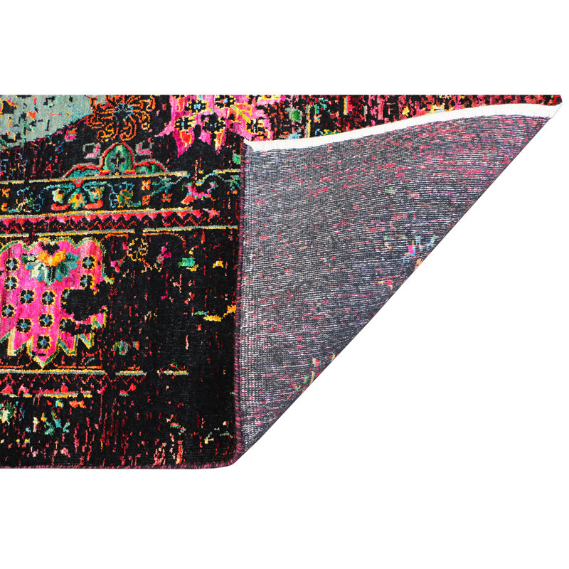 Hand Knotted Oriental Area Rug in Green/Multi, Rectangle 9' x 12'
