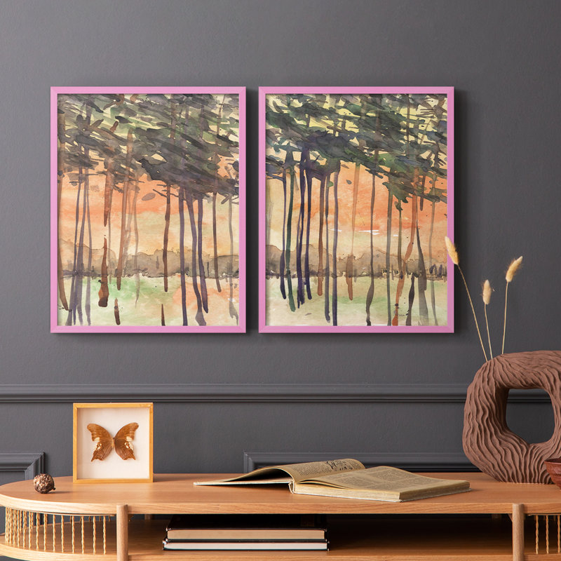 Entre les arbres, impression encadrée I-Premium - prête à être accrochée - aucun clou requis - aucun clou requis, Rose