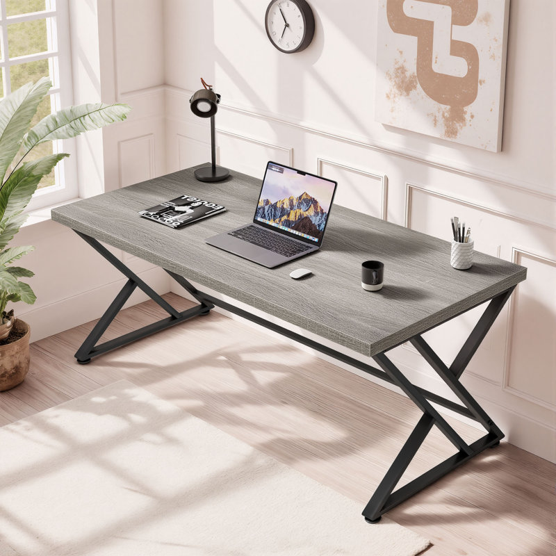 Bureau d'écriture Kelleia, Gris clair / noir, H 30,1 po x l 55 po x P 23,6 po
