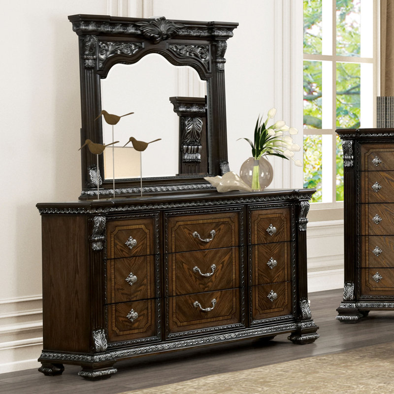 Commode 9 tiroirs avec miroir Gittel, Espresso