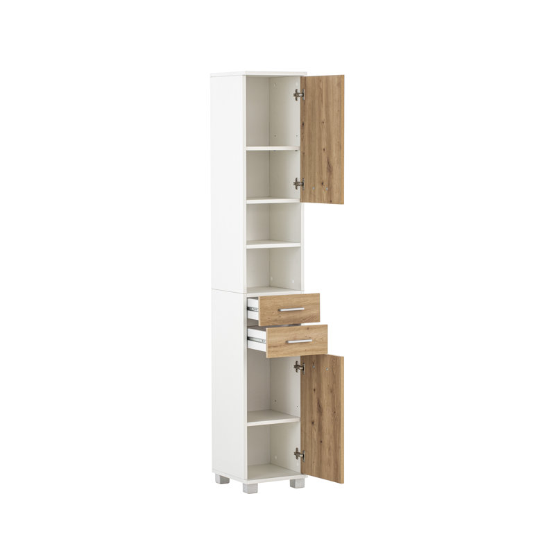Hafley Bathroom Cabinet, Matte White/Artisan Oak Decor/Silver