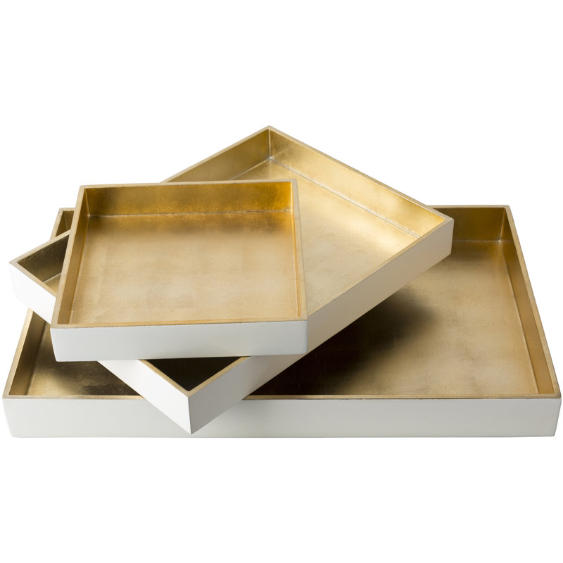 Ensemble de plateaux rectangulaires en bois 3 pièces, Blanc / Blé