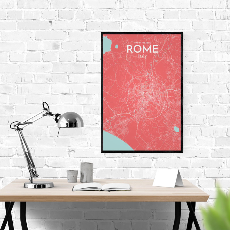 Rome, carte de la ville, impression dans la nature, Rose / bleu bébé, H 36 po x l 24 po