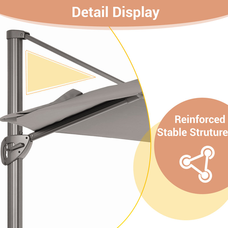 Parasol de patio en porte-à-faux à double plateau en aluminium 11 pi avec base, Sable