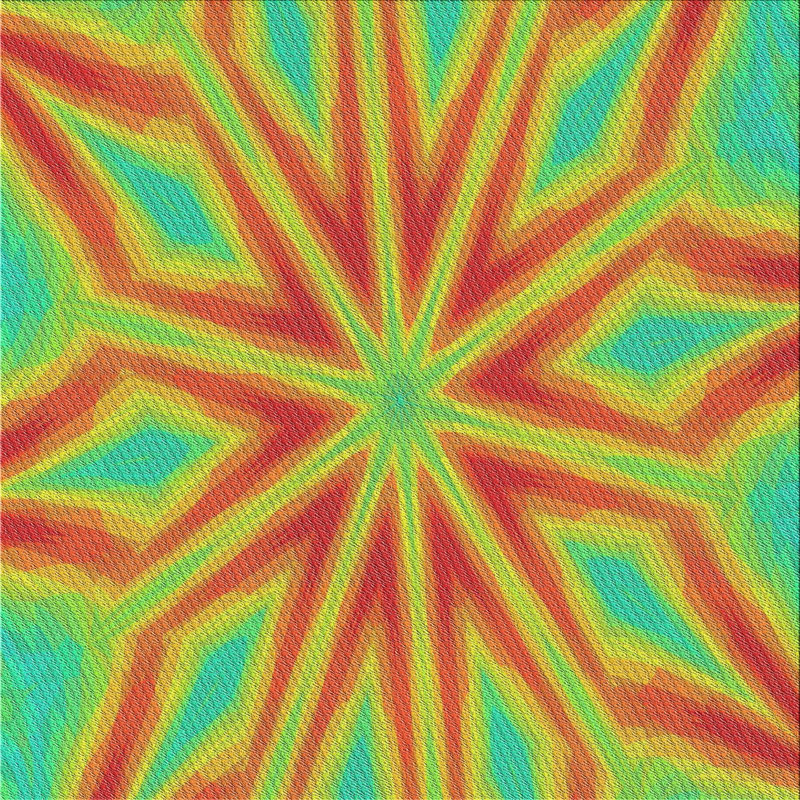 Tapis vert/orange à motifs, Carré 4 pi