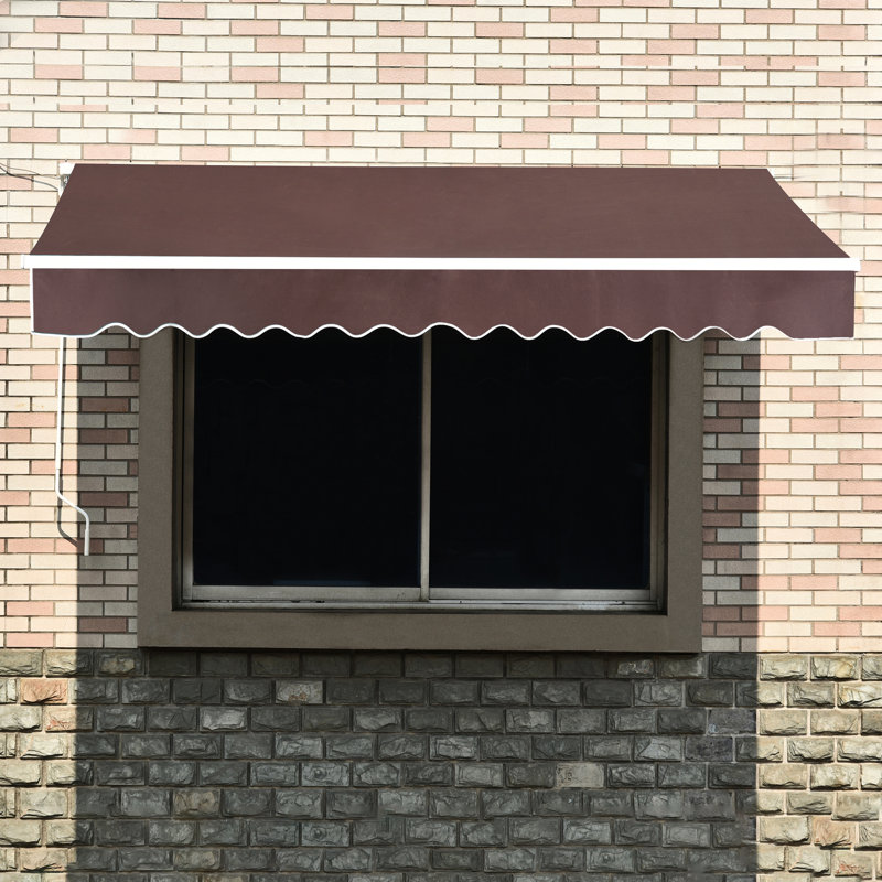 Manual Retractable Patio Door Window Awning Sunshade Shelter Outdoor Canopy, 12.7'L x 7.8' W