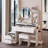 2 Ac + Power Station, Cushioned Stool, Round Mirror Led Vanity Table, 17" Diameter Mirror, Full Body Cabinet, Touch Control, 3 - Color Brightness Adjustable, American Design White Dressing Orbit