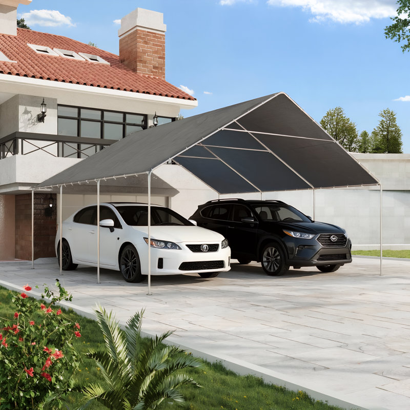 20 Ft. W x 20 Ft. D Carports, Waterproof & UV Protected Garage, Outdoor Canopy, Gray