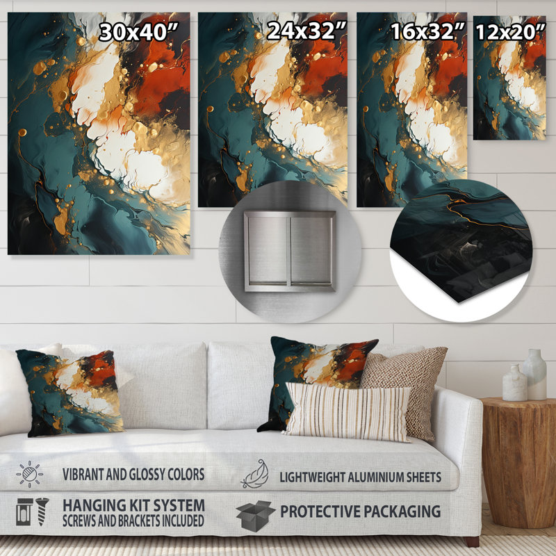 Tempête de pierre blanche blanche et orange I - art mural abstrait en métal, H 20 po x l 12 po x P 1 po