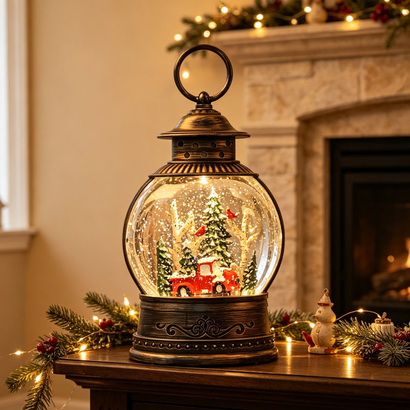 Musical Light-Up Red Truck Christmas Snow Globe with Timer