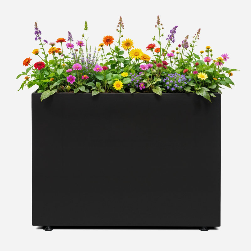 35.4" Metal Planter Box, Outdoor Privacy Trough with Drainage Holes & Adjustable Feet