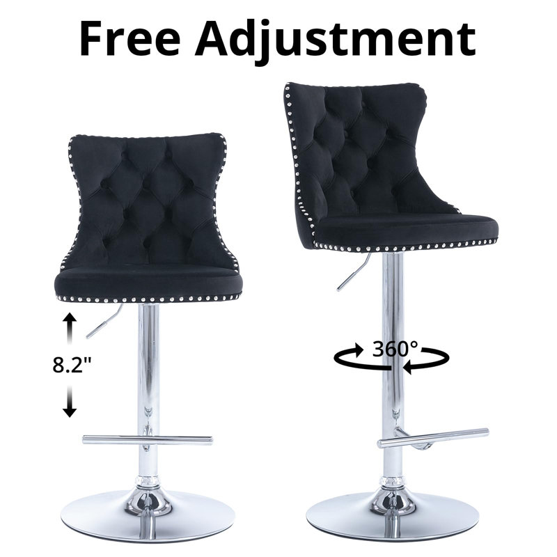 Rondel Swivel Upholstered Adjustable Height Counter Stool with Solid Wood Frame, Black