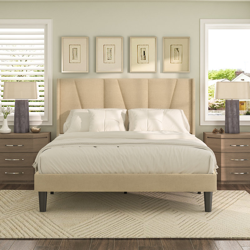 Lit plateforme à profil bas Mccreight, Beige clair, Grand