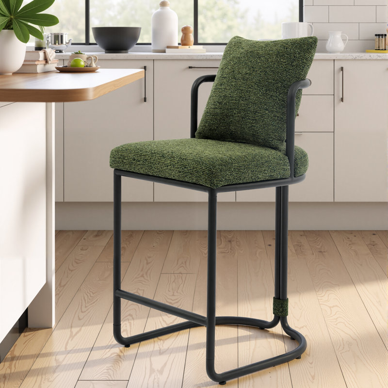 Tabouret de bar 26 po avec dossier et structure en métal, chaises de bar rembourrées modernes pour îlot de cuisine 26 po