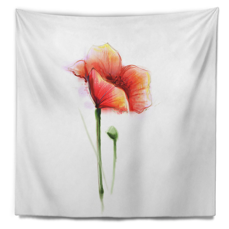 Tapisserie rouge avec coquelicots, H 32 po x l 39 po