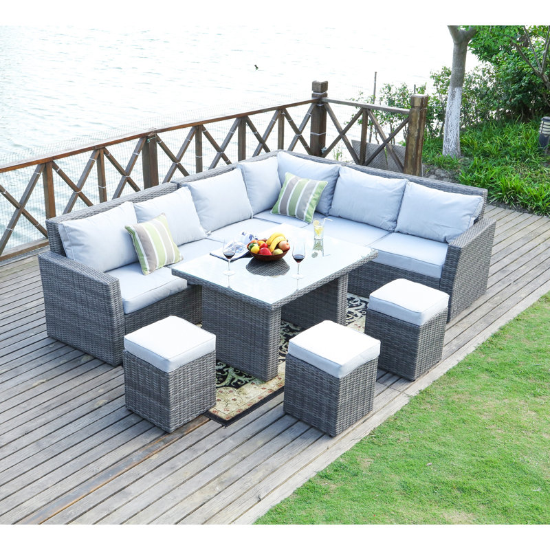 Perdomo Premium All-Weather Wicker 10 - Person Patio Conversation Set with Cushions, Grey