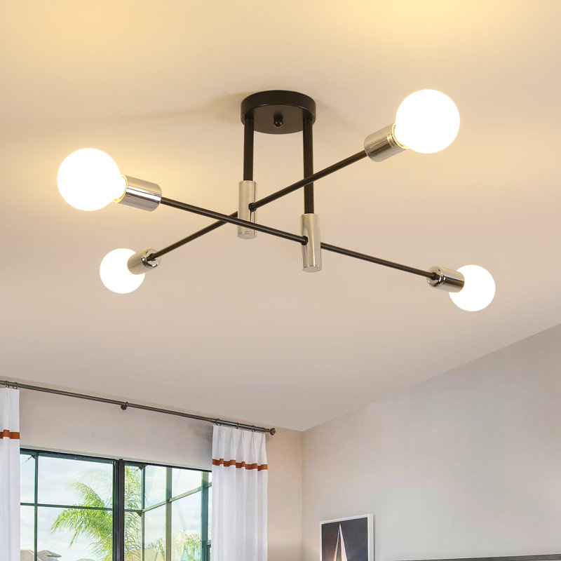 Modern Black Chrome 4-Light Sputnik Flush Mount Ceiling Light