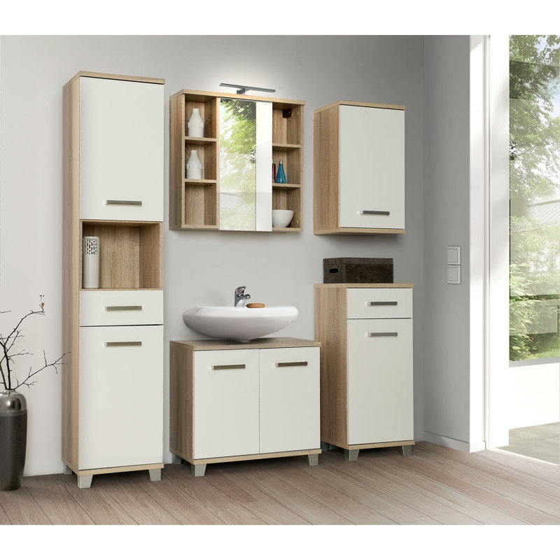 Aceituno Bathroom Cabinet, Sonoma Oak/White Gloss