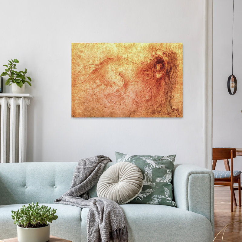 Esquisse d'un lion rugissant, impression d'art contemporain classique, H 24 po x l 36 po