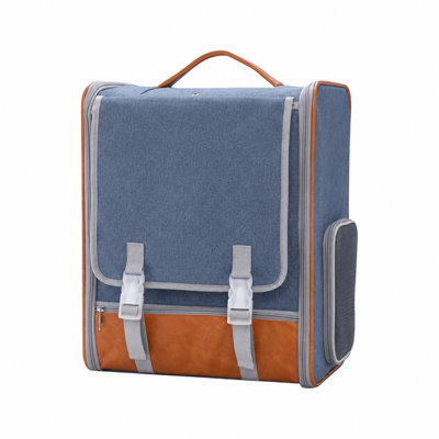 Large Capacity Color-Block Pet Carrier Backpack with Top Handle and Breathable Side Mesh for Cats and Small Dogs