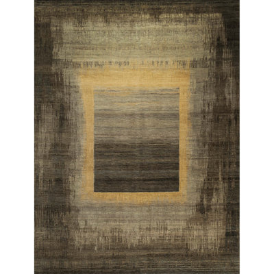 Tapis noir et gris noué à la main de haute qualité