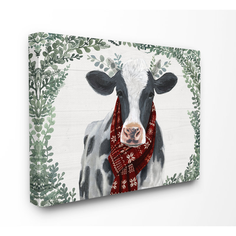« vacance campagne cow avec écharpe et buis leaves », impression, Toile tendue, H 16 po x l 20 po x P 1,5 po