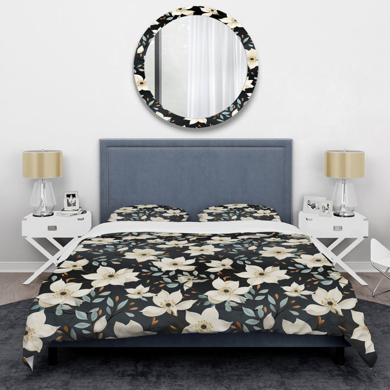Ensemble de housse de couette Enura Mystic Beige and Black Blossum Aura III, Housse de couette pour très grand lit et 2 très