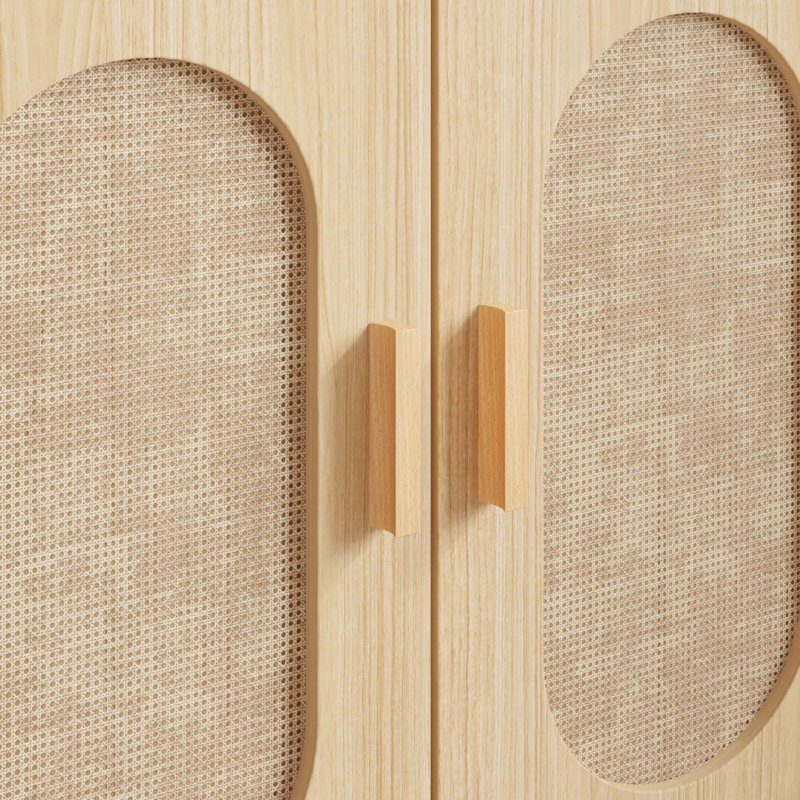 Ebern Designs Tan Rattan Display Cabinet Ghore With 4-Layer 2-Door 70 ...