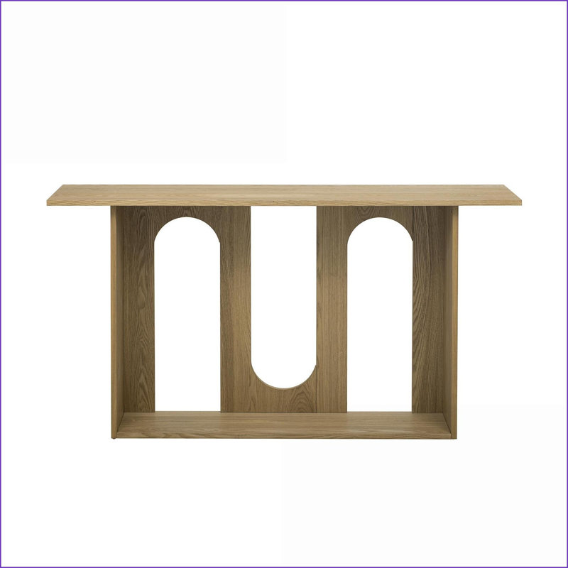 Table basse moderne en placage de frêne courbé avec tablette inférieure pour le salon d'entrée, facile à assembler, Brun
