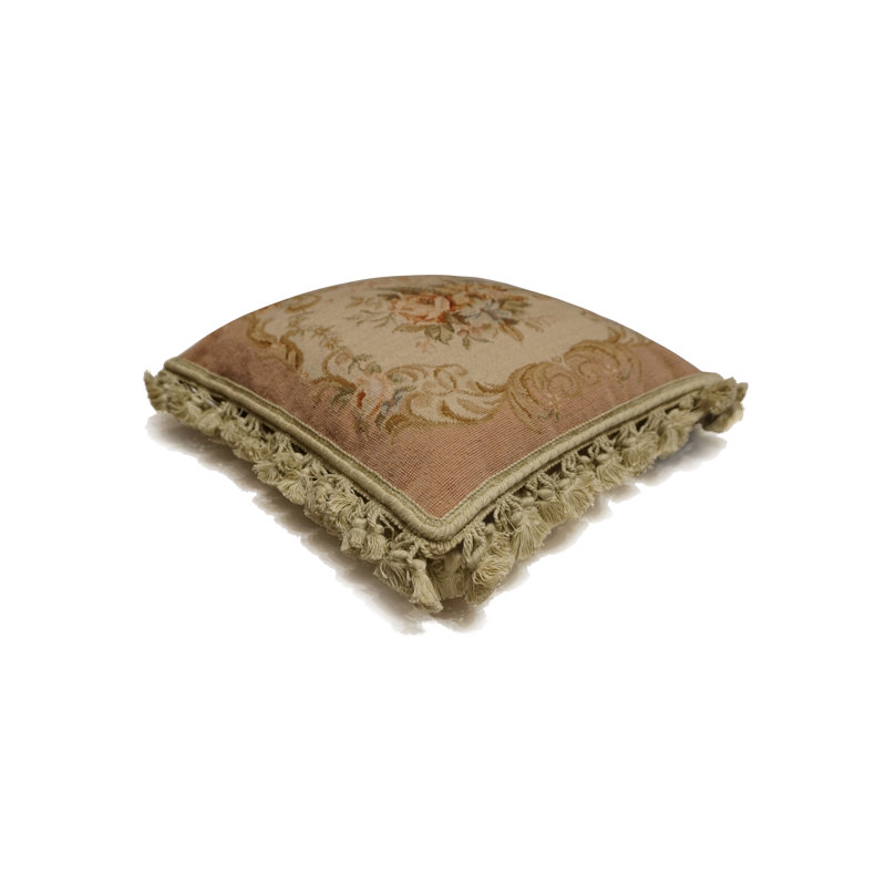 Needlepoint Square Pillow Cover & Insert, Beige Floral 1, Square 16"