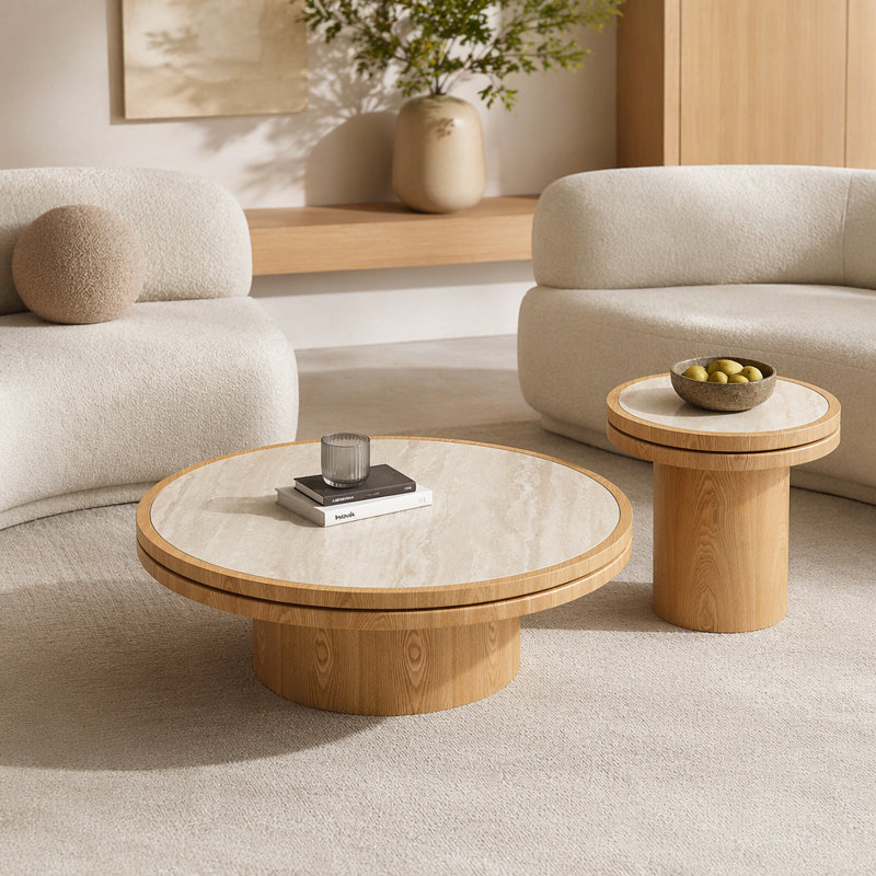 Ensemble de table ronde en panneau de fibres à densité moyenne aggloméré de 19,49 po + 35,43 po pour la salle de réception d'un appartement