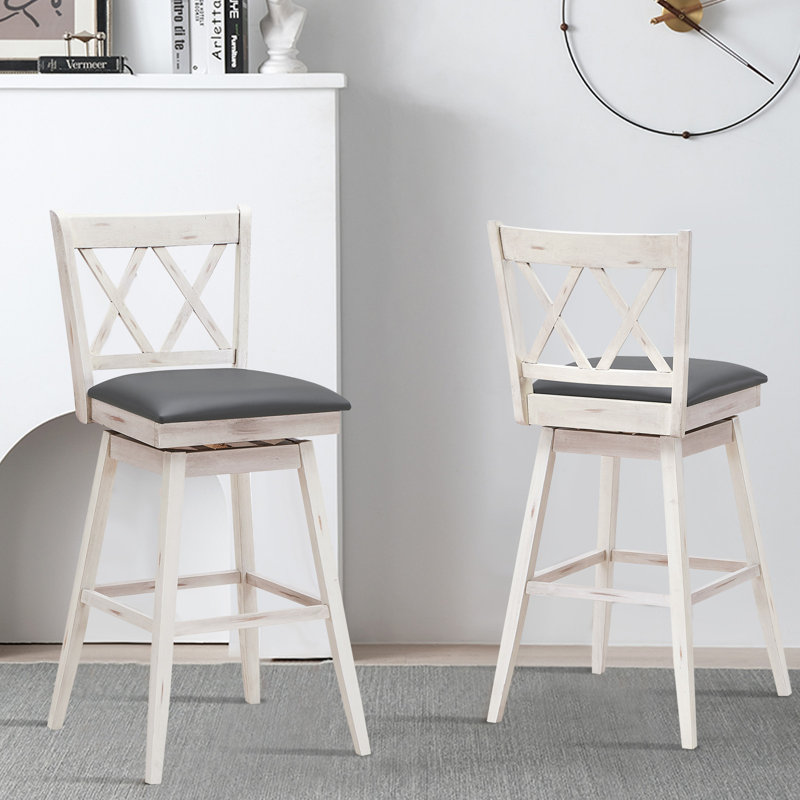 Dutil Swivel Counter Stool with Solid Wood Frame, White, Bar Stool (75cm Seat Height)