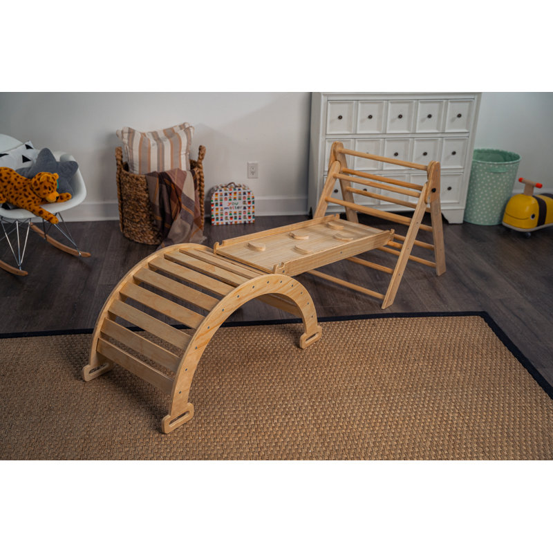 Natural Pine Montessori Indoor Climbing Gym with Slide
