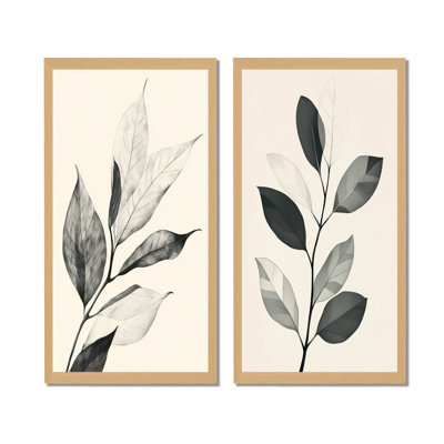 Leaf in Quiet Linework I - Leaves 2 Piece Canvas Print