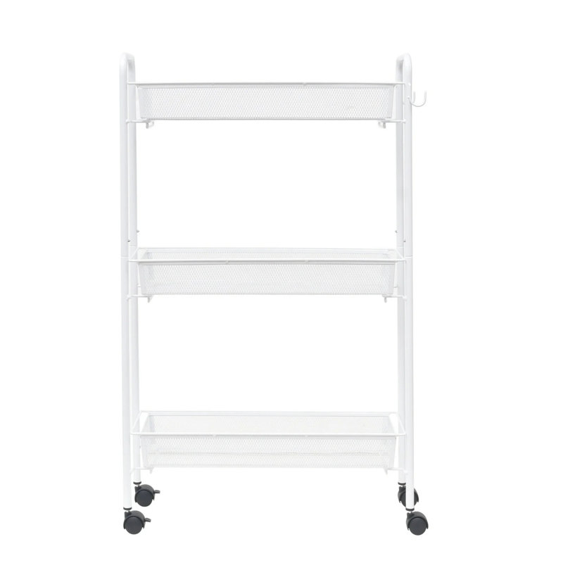 3-Shelf Rolling Bathroom Organization Cart with 2 Hooks