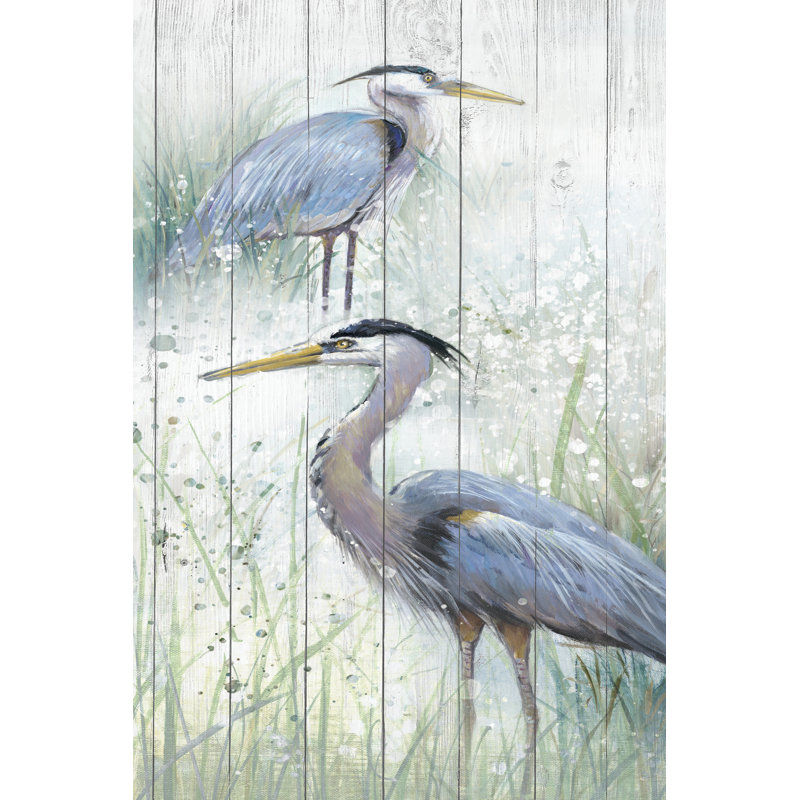 «Seaside Heron pair II» par Studio W - peinture sur toile tendue, H 18 po x l 12 po