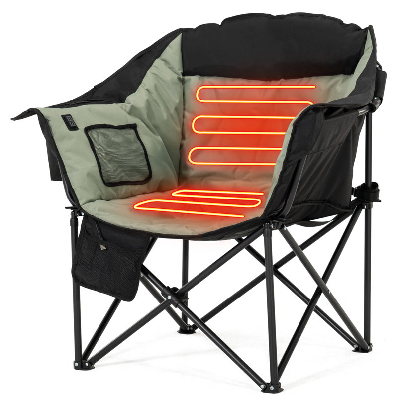 Chaise chauffante pliante portative, chaise de camping chauffée surdimensionnée, chaises longues de patio avec 3 niveaux de chaleur