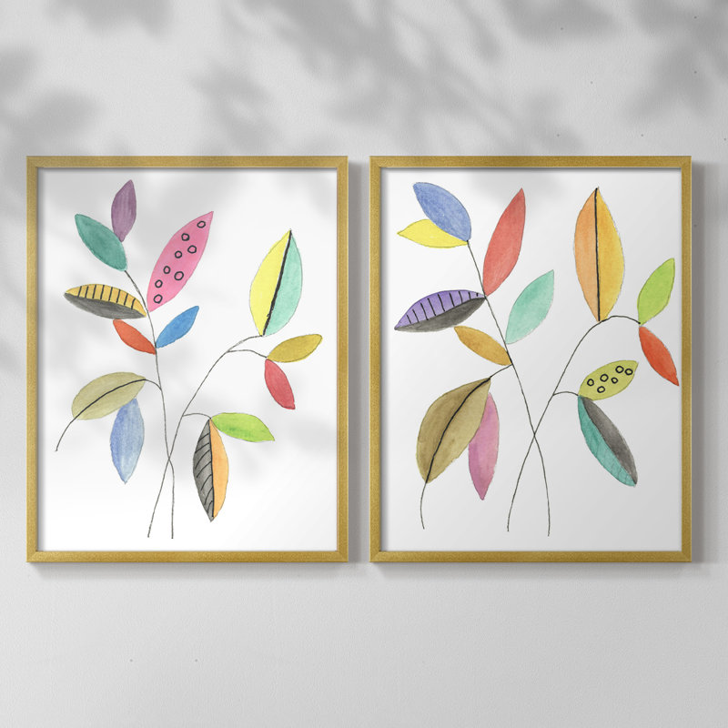 Feuilles de couleur pop III - impression encadrée de qualité supérieure - prête à être accrochée - aucun clou requis - aucun clou requis