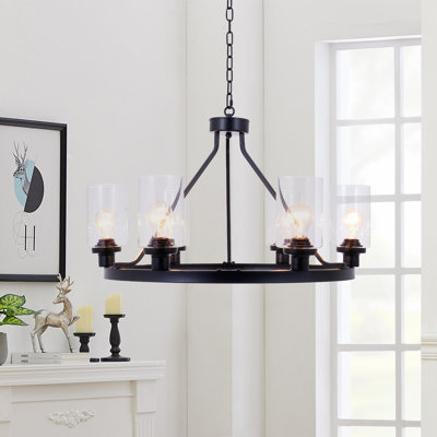 6 - Light Dimmable Wagon Wheel Chandelier