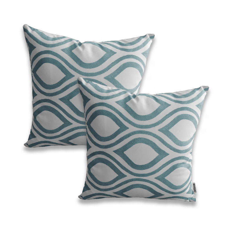 Ensemble de 2 coussins imprimés sur fond blanc, Vert eau