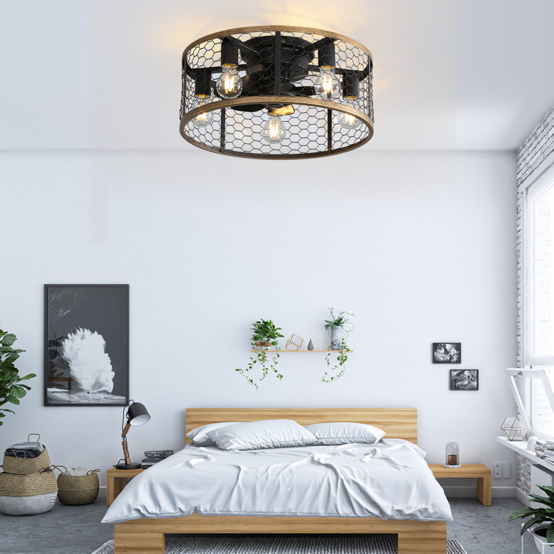 51CM 7 - Blade Caged Ceiling Fan With Remote Control And Light Kit Included