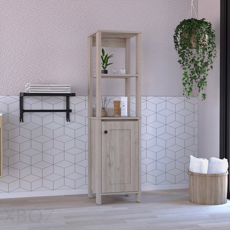 Armoire à linge St. Clair, deux tablettes intérieures, deux tablettes ouvertes, une porte