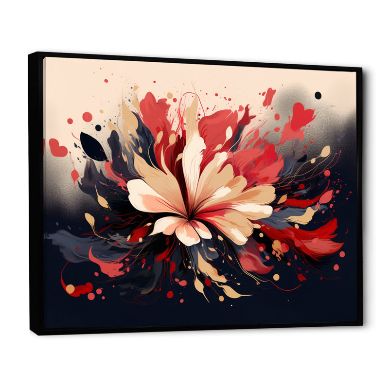 Beige rouge harmonie dans le chaos sur toile, H 12 po x l 20 po x P 1 po, Cadre flottant noir