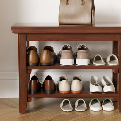 Banc de rangement pour chaussures en bois massif à finition naturelle