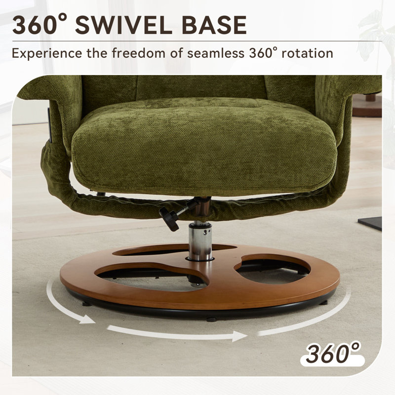 Fauteuil inclinable ergonomique avec massage, chauffage, pivotant à 360 ° et dossier réglable, Vert